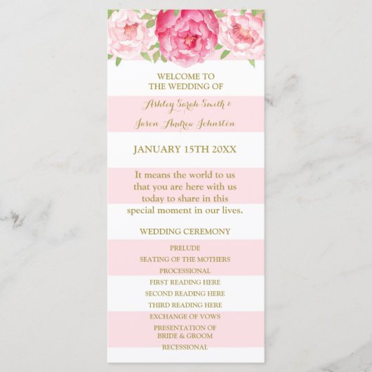 Blush Stripes Pink Watercolor Programme de mariage (Devant)