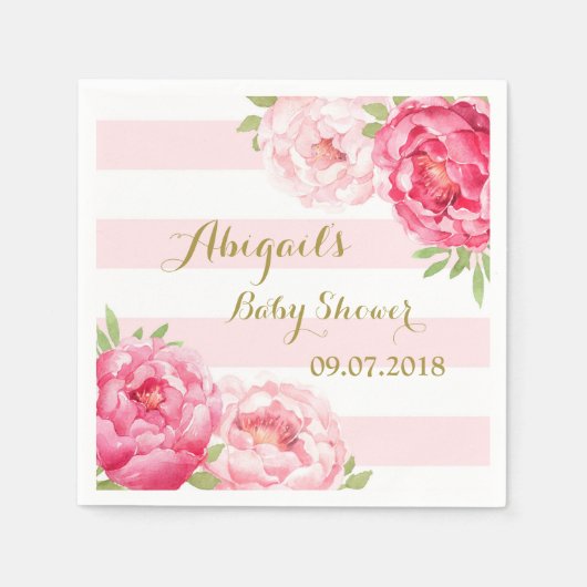 Blush Stripes Roze Waterverf Baby shower servetten (Voorkant)
