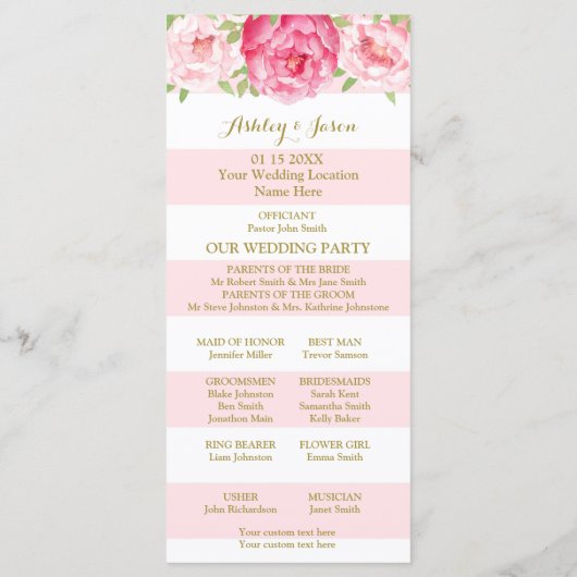 Blush Stripes Roze Waterverf Trouwprogramma Programma (Achterkant)