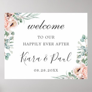Blush Stusty Pink Floral Eucalyptus Weddenschap We Poster