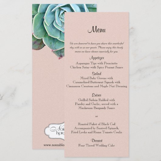 Blush Succulent Bruiloft Menu (Voorkant / Achterkant)