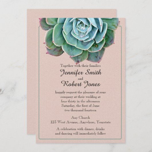 Blush Succulent bruiloft uitnodiging (Voorkant / Achterkant)