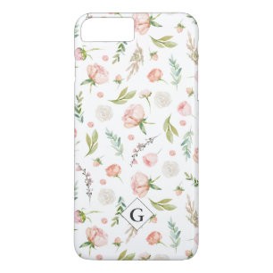 Blush Summer Floral Pattern   Monogram iPhone 8 Plus / 7 Plus Hoesje