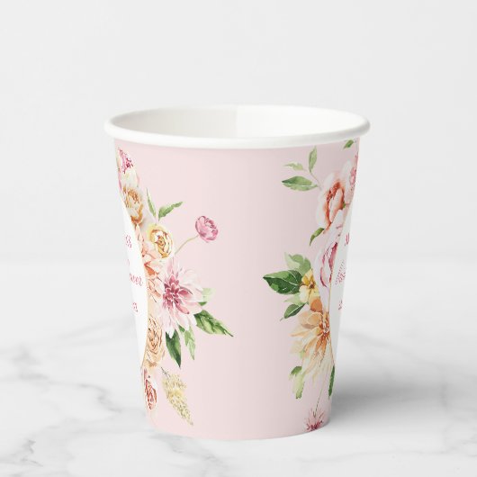 Blush Summer Floral Romantic Vrijgezellenfeest Pap Papieren Bekers (Links)