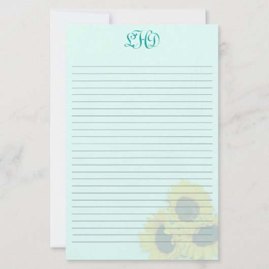Blush Sunflower Monogram Schrijfpapier Briefpapier (Voorkant)