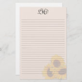 Blush Sunflower Monogram Schrijfpapier Briefpapier (Voorkant / Achterkant)