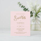 Blush SWEET 16 Moderne Elegante Budget Verjaardag (Staand voorkant)