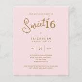 Blush SWEET 16 Moderne Elegante Budget Verjaardag (Voorkant)