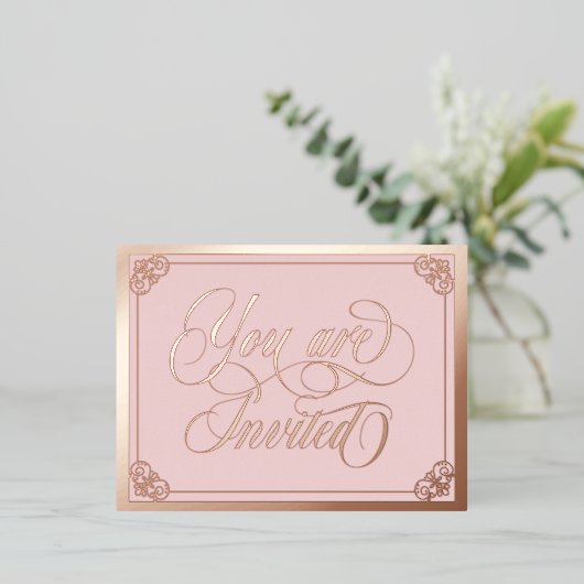Blush Swirly  Je bent uitgenodigd bruiloft. Folie Uitnodiging Briefkaart (Staand Voorkant)