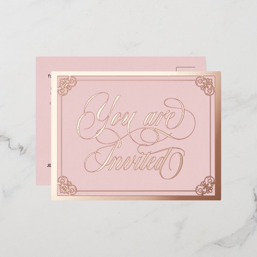 Blush Swirly  Je bent uitgenodigd bruiloft. Folie Uitnodiging Briefkaart (Voorkant / Achterkant)