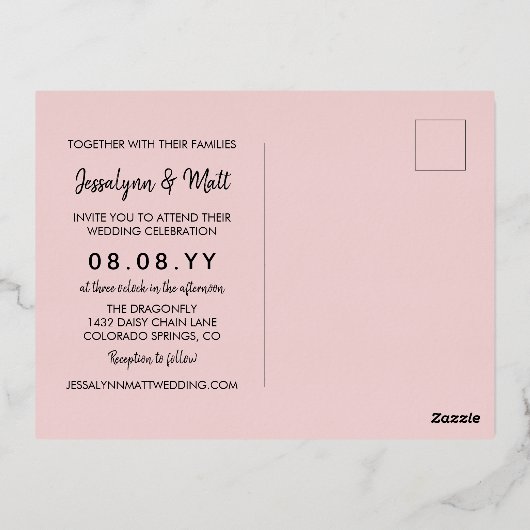 Blush Swirly  Je bent uitgenodigd bruiloft. Folie Uitnodiging Briefkaart (Achterkant)