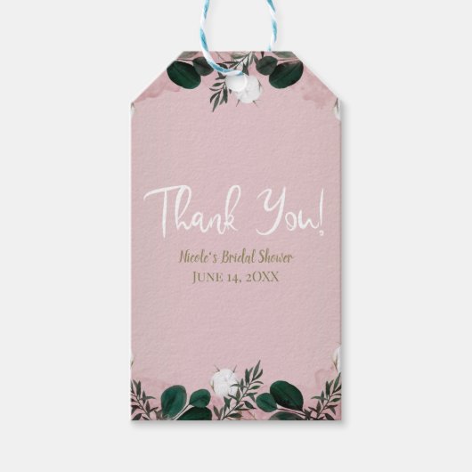 Blush Taupe Cotton Floral Greenery Rustic Wedding Cadeaulabel (Voorkant)
