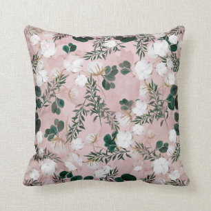 Blush Taupe Katoen Bloemen Groen Rustiek Shabby Kussen