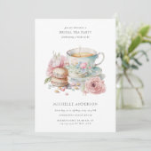 Blush Tea Cup Macarons QR Code Vrijgezellenfeest Kaart (Staand voorkant)