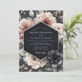 Blush Tenebrous Bloom Wedding Kaart (Staand voorkant)