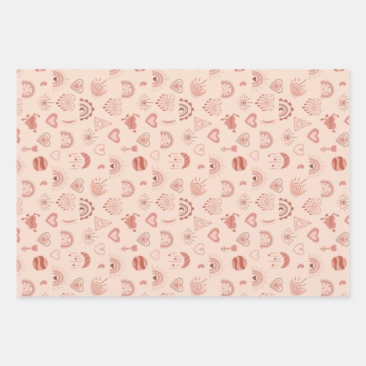Blush | Terracotta Boho Heart Thed Pattern Inpakpapier Vel (Voorkant)