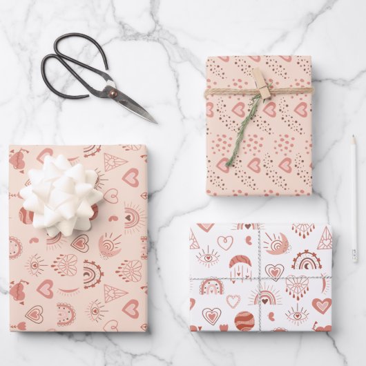 Blush | Terracotta Boho Heart Thed Pattern Inpakpapier Vel (Voorkant)