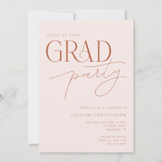 Blush Terracotta Moderne Grad Party Invitation (Devant)