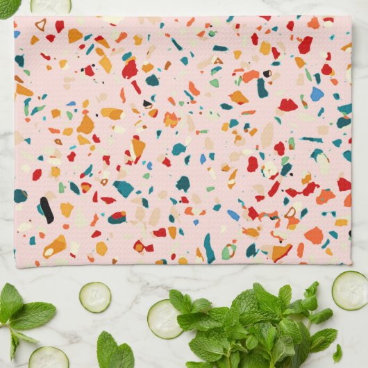 Blush Terrazzo | Roze selectieve specerijen | ABST Theedoek (Gevouwen)