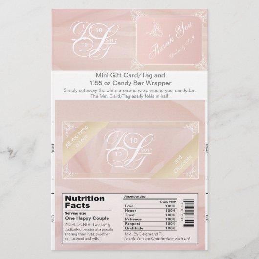 Blush Theme Snoep Bar Wrapper & Gift Kaart/Label Flyer (Voorkant)