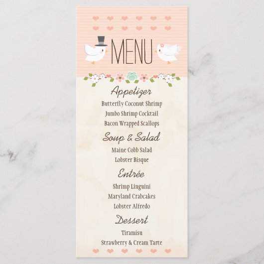 Blush Tortelduifjes Dove Wedding Menu (Voorkant)