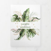 Blush Tropical Greenery Photo Wedding Drieluik Uitnodiging (Cover)
