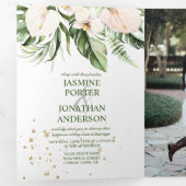 Blush Tropical Greenery Photo Wedding Drieluik Uitnodiging (Binnenzijde eerst)