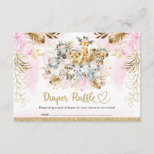 Blush Tropical Safari Baby shower Diaper Raffle Informatiekaartje