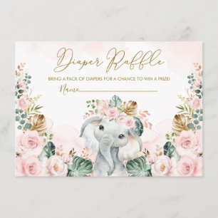 Blush Tropische Boho Elephant Baby Diaper Raffle Informatiekaartje