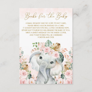 Blush Tropische Floral Elephant Breng een boek mee Informatiekaartje