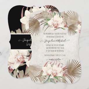 Blush Tropische Orchidee Bloemen Palm Bladeren Zwa Kaart