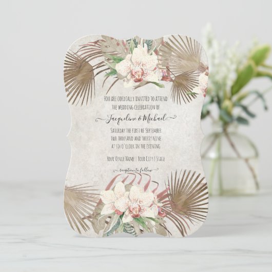 Blush Tropische orchidee Floral Palm Foliage Kaart (Staand voorkant)