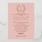 Blush Typografie Laurel Wreath Monogram Wedding Folie Uitnodiging (Voorkant)