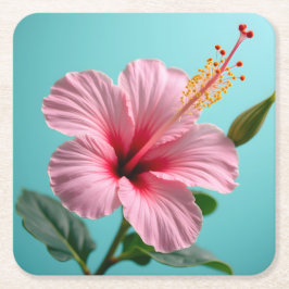 Blush van elegantie: Roze Hibiscus Radiance Vierkante Kartonnen Onderzetter