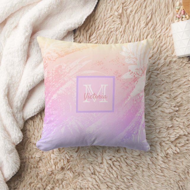 Blush violet palmblauw abstracte monogram naam kussen (Deken)