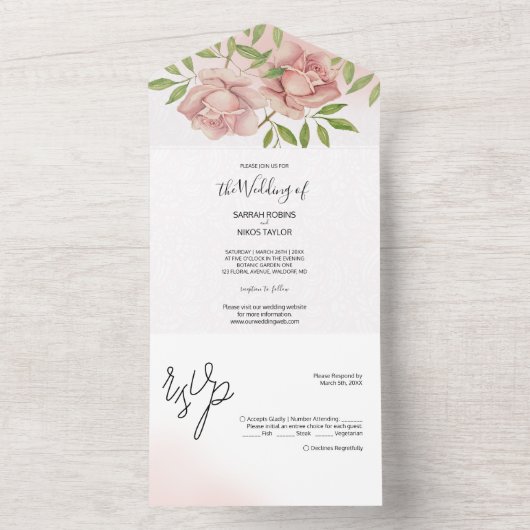 Blush Violet Rozen Waterverf Handgeschilderd All In One Uitnodiging (Binnen)