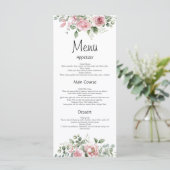 Blush Watercol Pink Floral Mariage Menu (Debout devant)