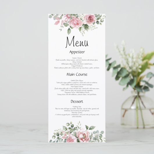 Blush Watercol Roze Bloemen Trouwmenu Menu (Staand voorkant)