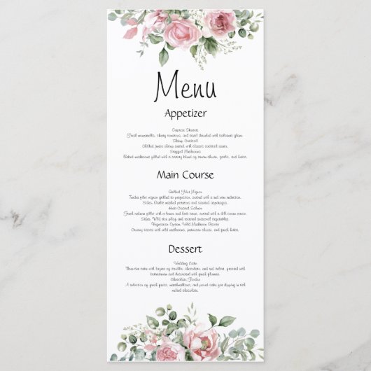 Blush Watercol Roze Bloemen Trouwmenu Menu (Voorkant)