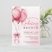Blush Watercolor Balloon Galentines Brunch Kaart (Staand voorkant)