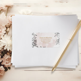 Blush Watercolor & Black Floral Elegant Address Etiket