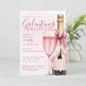 Blush Watercolor Champagne Galentines Brunch Kaart (Staand voorkant)