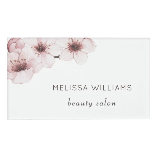 Blush Watercolor Cherry Blossom | Qr Code Naambadge (Voorkant)