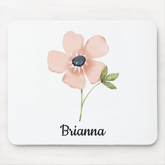 Blush Watercolor Flower Name Muismat (Voorkant)