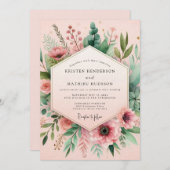 Blush Watercolor Meadow Wedding Kaart (Voorkant / Achterkant)