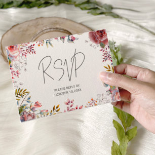 Blush Waterverf Bloemen Border Wedding RSVP Kaartje