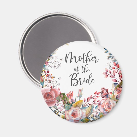 Blush Waterverf Bloemen Moeder van de Bruid Ronde Magneet (Voorkant / Achterkant)
