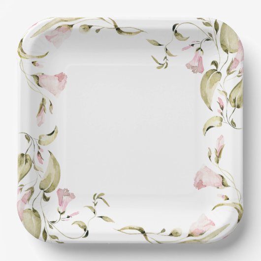 Blush Waterverf Bloemen Vrijgezellenfeest Papieren Bordje (Voorkant)