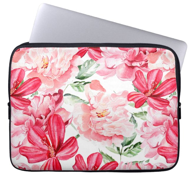 Blush Waterverf bloemmotief Laptop Sleeve (Voorkant)