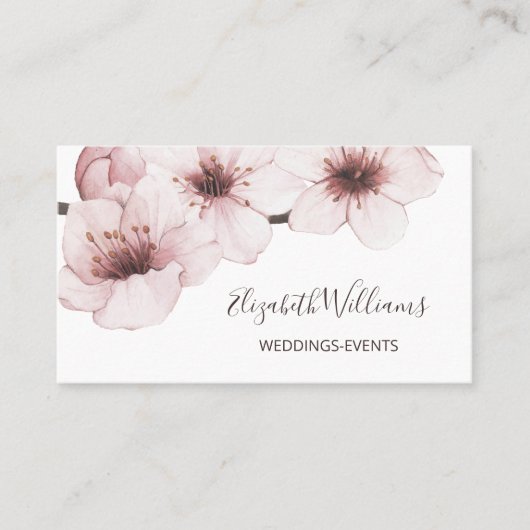 Blush Waterverf Cherry Blossom | QR-code Visitekaartje (Voorkant)